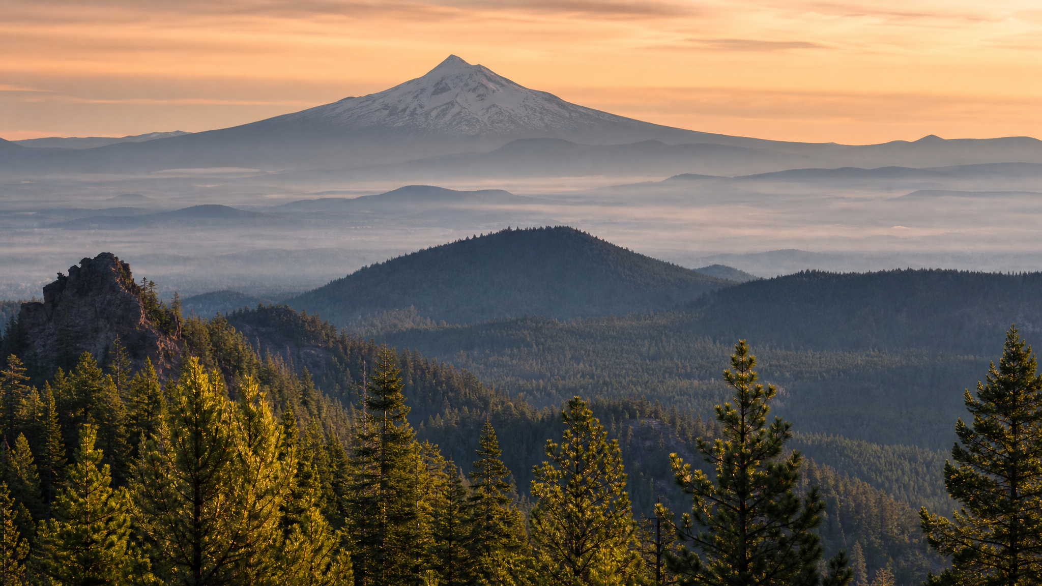 Mount Bachelor rising above Cascade forests in the Pacific Northwest